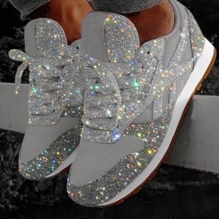 Women Casual Glitter Shoes Mesh Flat Shoes Ladies Sequin Vulcanized Shoes Lace Up Sneakers Outdoor Sport Running Shoes 2021