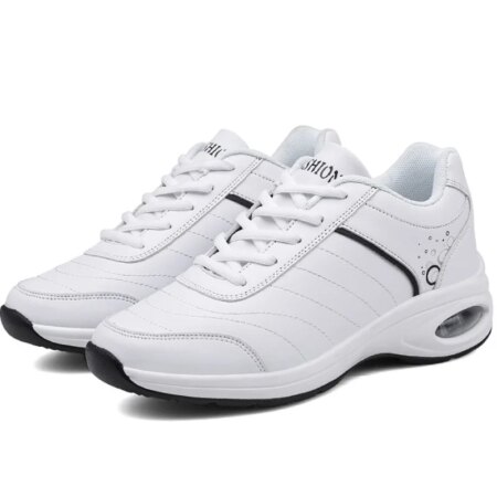 White Leather Sneakers for Women Big Size42 Casual Shoes Air Cushion Running Comfortable Outdoor Waterproof Sports Shoes White