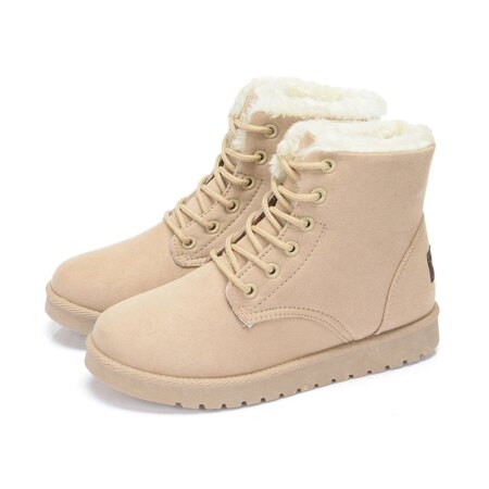 Winter Woman Beige Ankle Boots Flat Ladies 2023 With Fur Low Heels Snow Walking Shoes Bota Feminina Platform Booties For Women