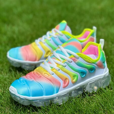 Women Sneaker Big Size 43 Fashion Rainbow Leather Vamp  Air Cushion Running Shoes Comfortable Cushioning Athletics Training Shoe