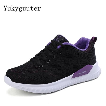 Women Sneakers Running Shoes Outdoor Sports Breathable Mesh Fashion Boots Knit Upper Female Walking Jogging Lace Up Flat