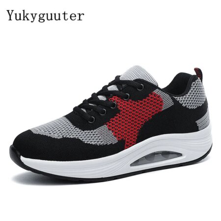 Women Sneakers Running Shoes Outdoor Sports Breathable Mesh Fashion Chunky Boots Knit Upper Female Air Cushion Walking Jogging