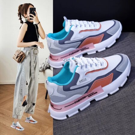 Women Sneakers Trendy Mesh Platform Sneakers Zapatillas Mujer Shoes Breathable Socofy Casual Sports Shoes Women Flats 1629